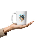 Elegant white coffee mug featuring tranquil sunset artwork.